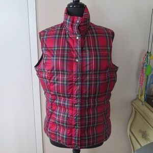 Lands End Down Filled Puffer Vest - Red Royal Stewart Tartan